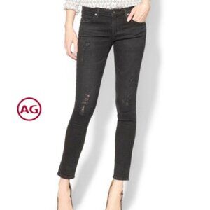AG Skinny Legging Ankle Distressed Black Jeans, Size 25